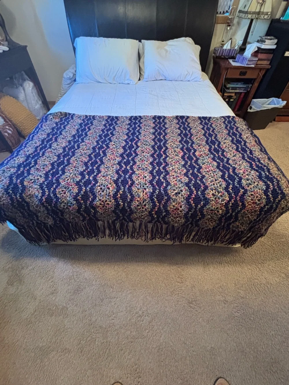 Hand Crochet large Afghan with fringe
